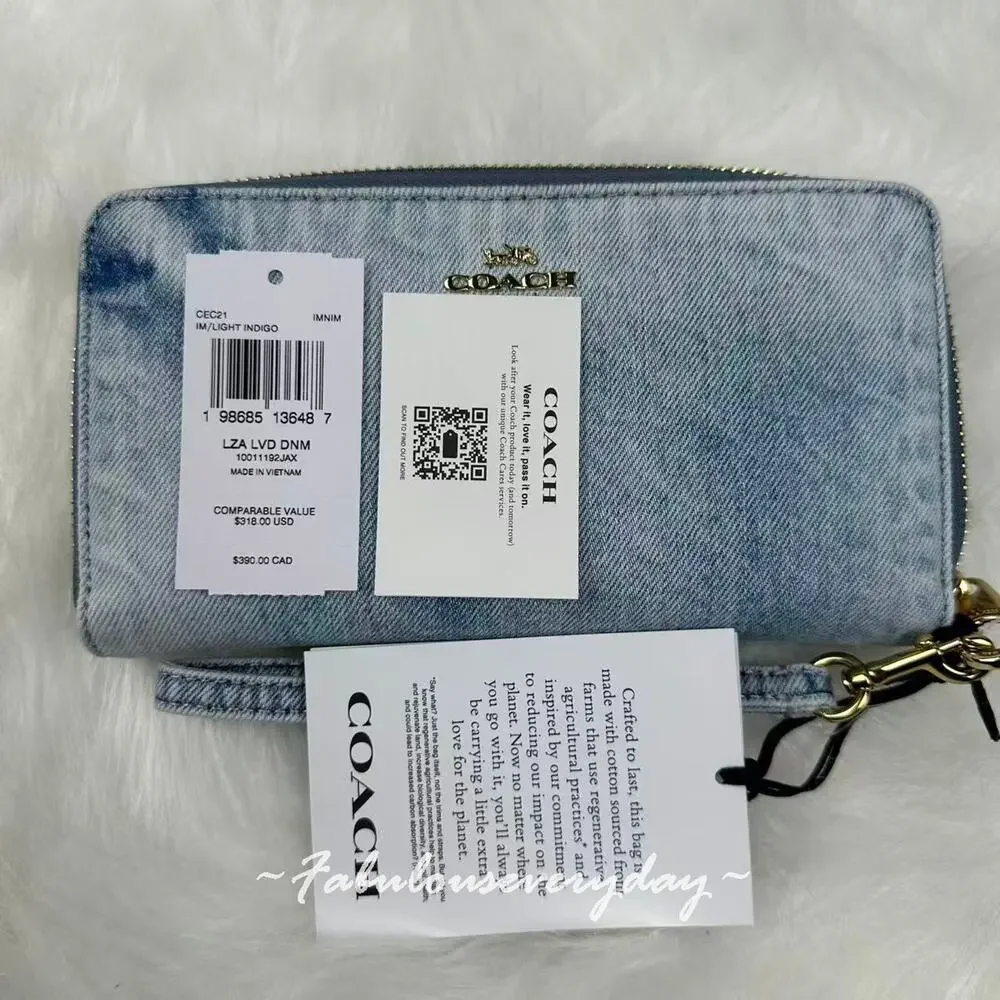 Coach Long Zip Around Wallet In Loved Denim CEC21 denim/Gold/Light Indigo NWT